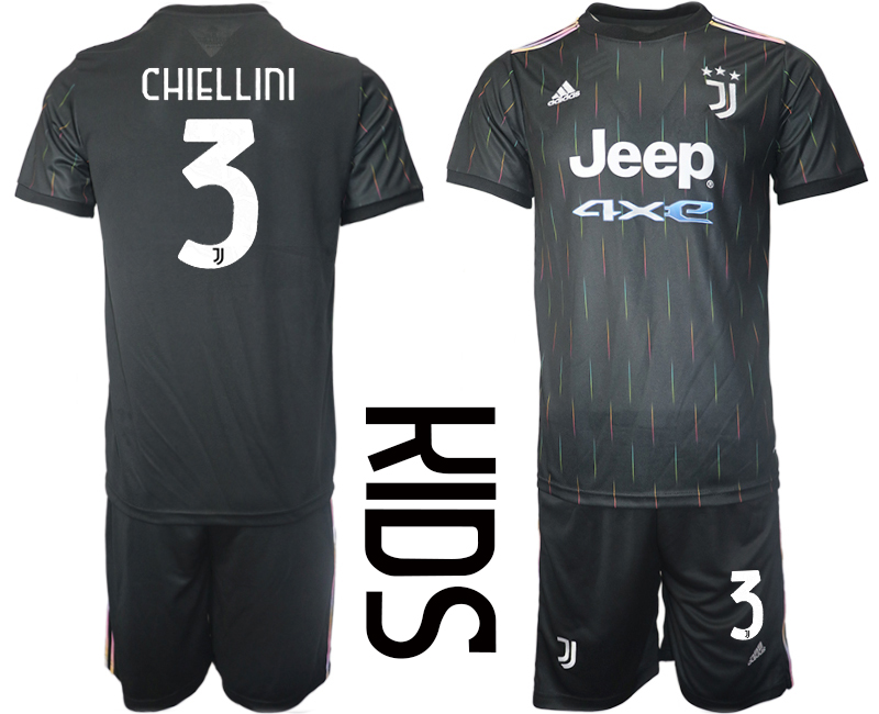 Youth 2021-2022 Club Juventus away black #3 Soccer Jersey->youth soccer jersey->Youth Jersey